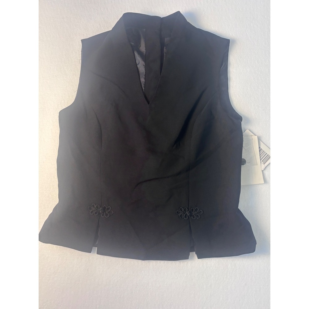 KS Collection Black Sleeveless V Neck Vest Top blouse back button  Size 8 NWT‎